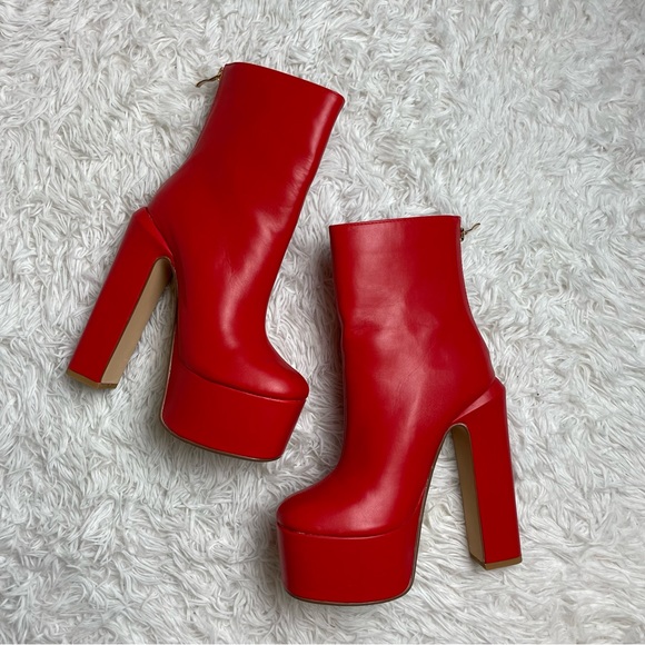 Red Litten Platform Boots Lemon Drop Dolls Kill NWOT NWOB Faux Leather - Picture 6 of 13
